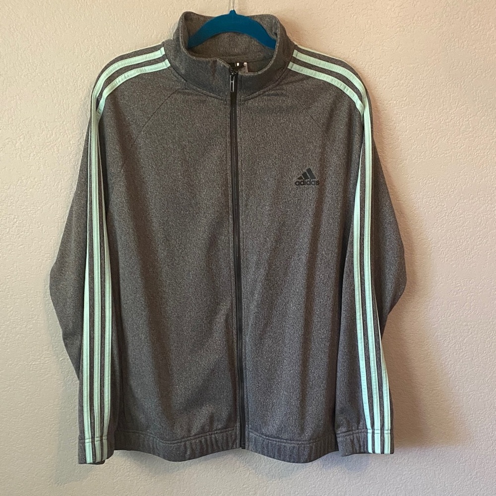 adidas Gray Jacket with Mint Stripe Accents